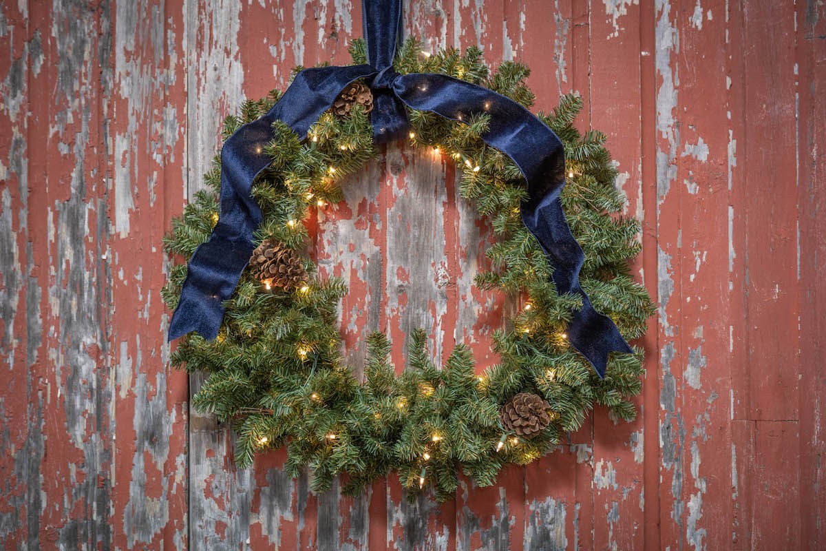 ralph lauren glam wreath blue ribbon