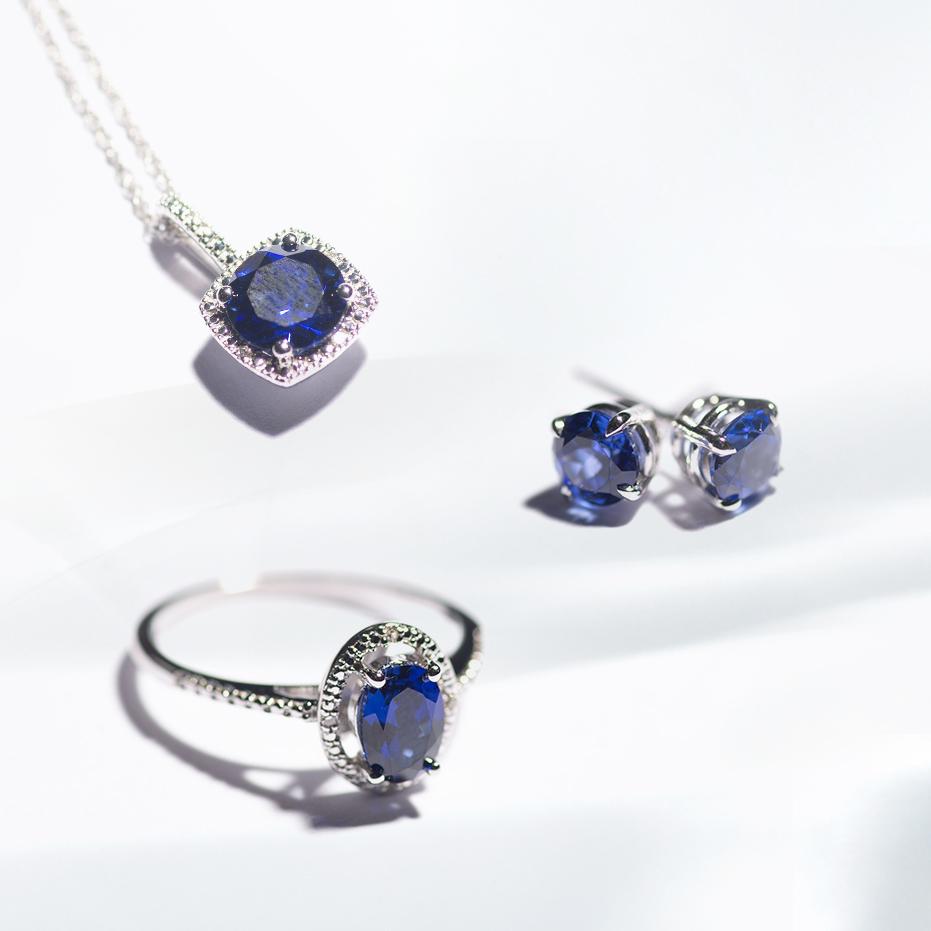 14k White Gold Diamond and Sapphire 3pc Collection