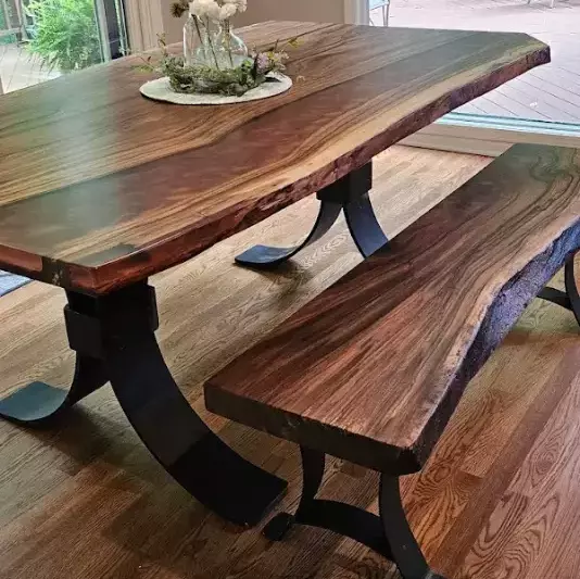 live edge English walnut table and bench