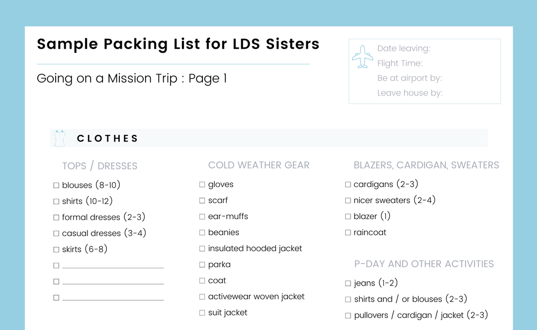 LDS Sisters Packing List EzPacking, Inc