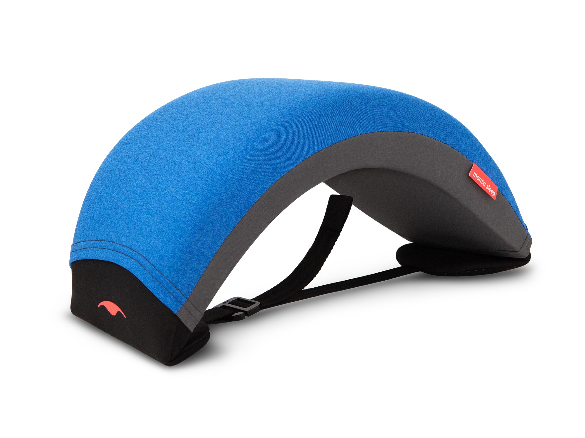 A blue pillow shaped like an arc designed for healthy daily naps.