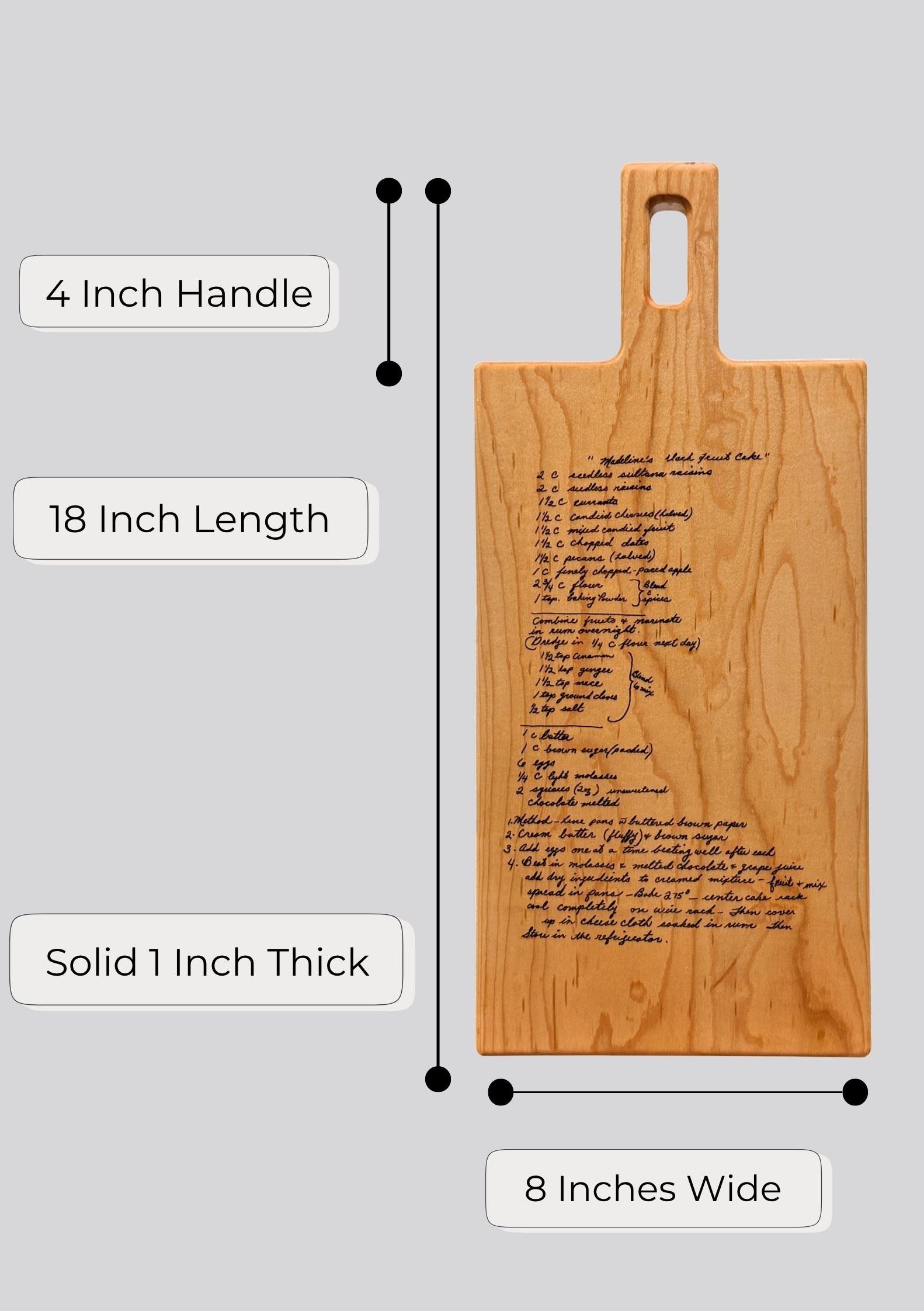Personalized handwritten recipe board in the 18 x 8 size