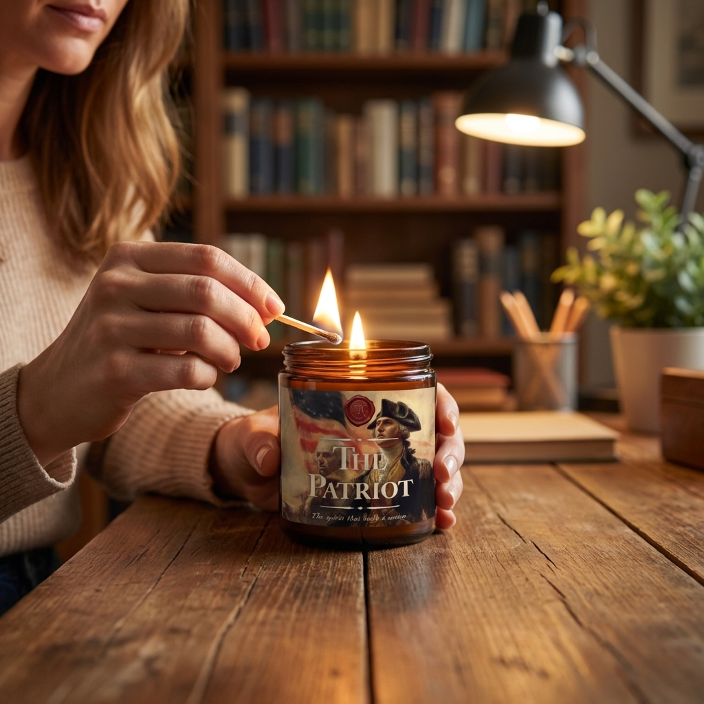 Light a candle that sets the mood like The Patriot - smells like cedar, leather, and wood.