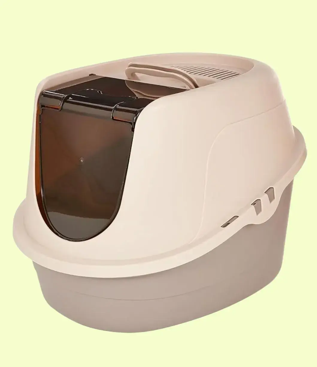 Amazon Basics No-Mess Hooded Enclosed Cat Litter Box with Odor Control and Swinging Door, Standard, 21" x 16" x 15", Multicolor