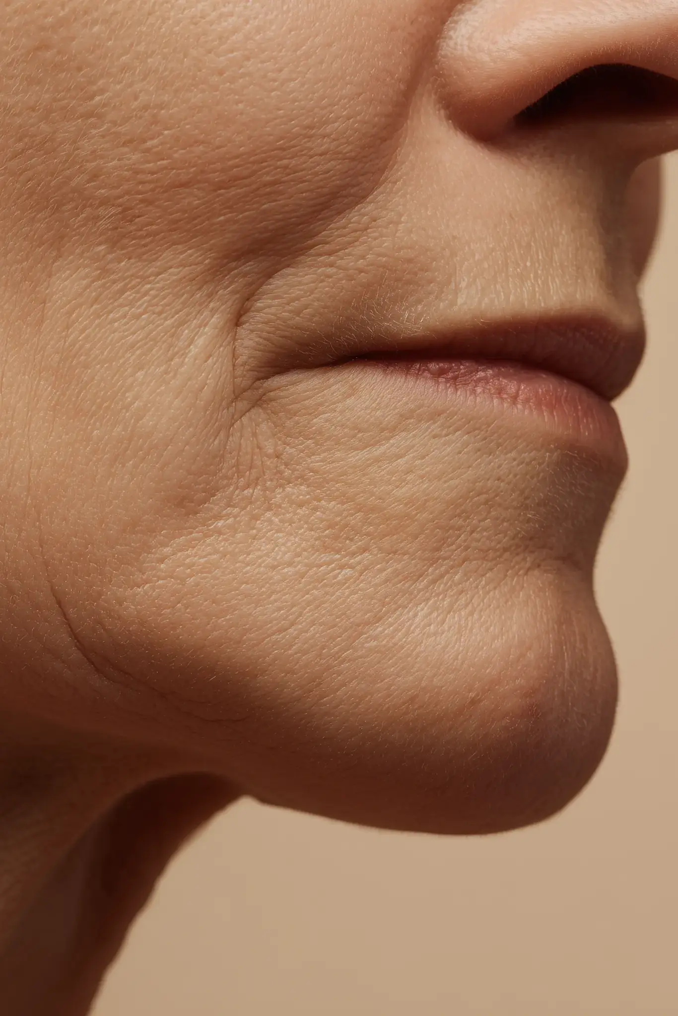 Old woman's mouth/lip area with dying skin cells