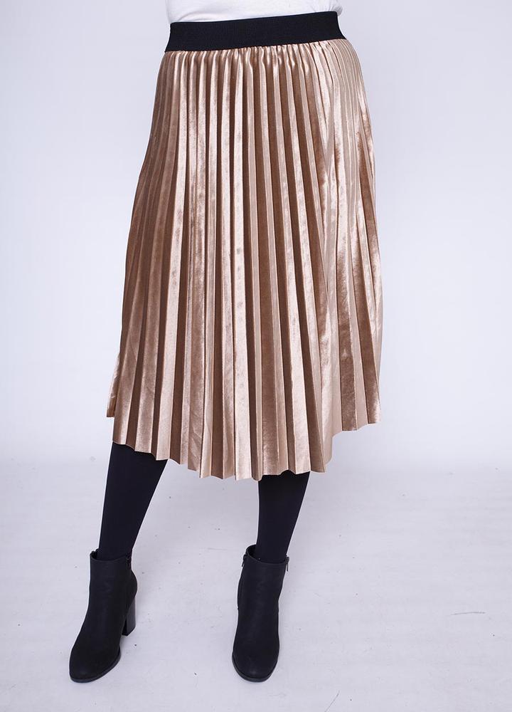 Stretch Waist Pleat Velvet Skirt in Rose Pink