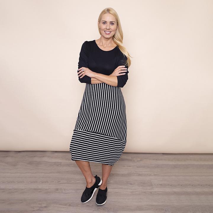 Long Sleeve Stripe Dress in Black