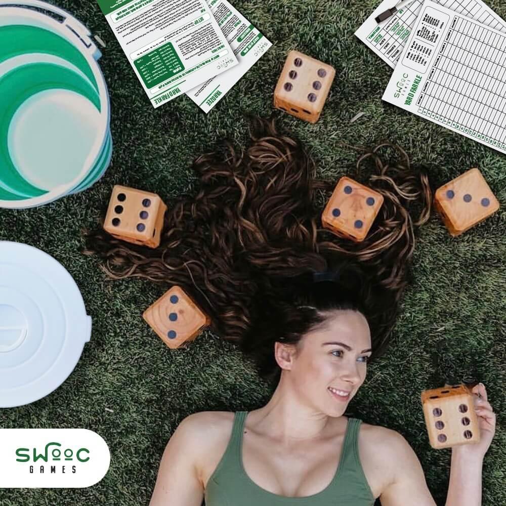 Yardzee & Farkle Giant Dice Set with Collapsible Bucket 20+ Games In