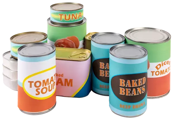 Various kinks of packaged foods.