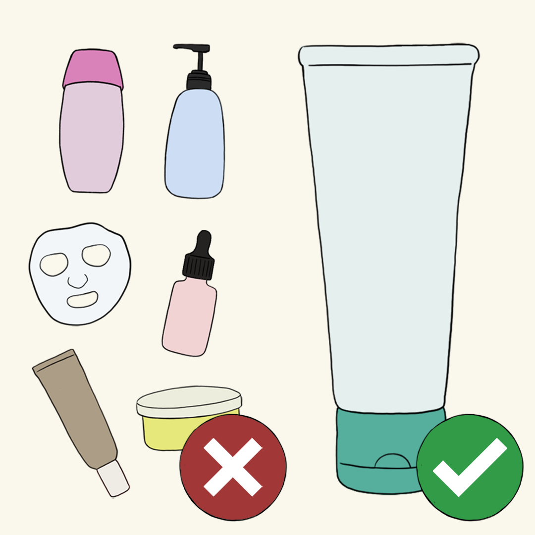 Illustration of minimal skincare vs. multiple products