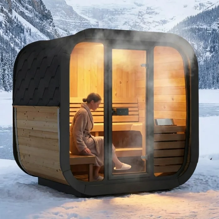 IMAGE OF AN AUROOM SAUNA MADE WITH THERMALLY MODIFIED WOOD