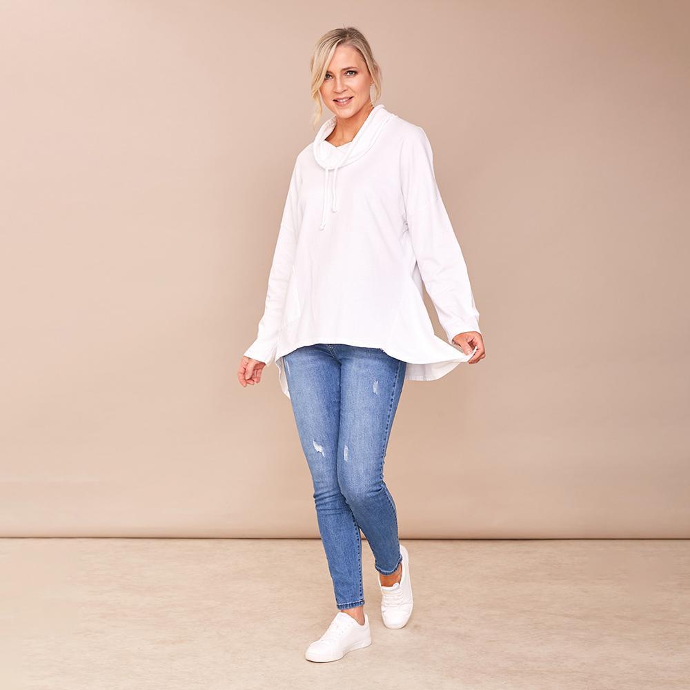 Viv Pocket Cowl Neck (White)
