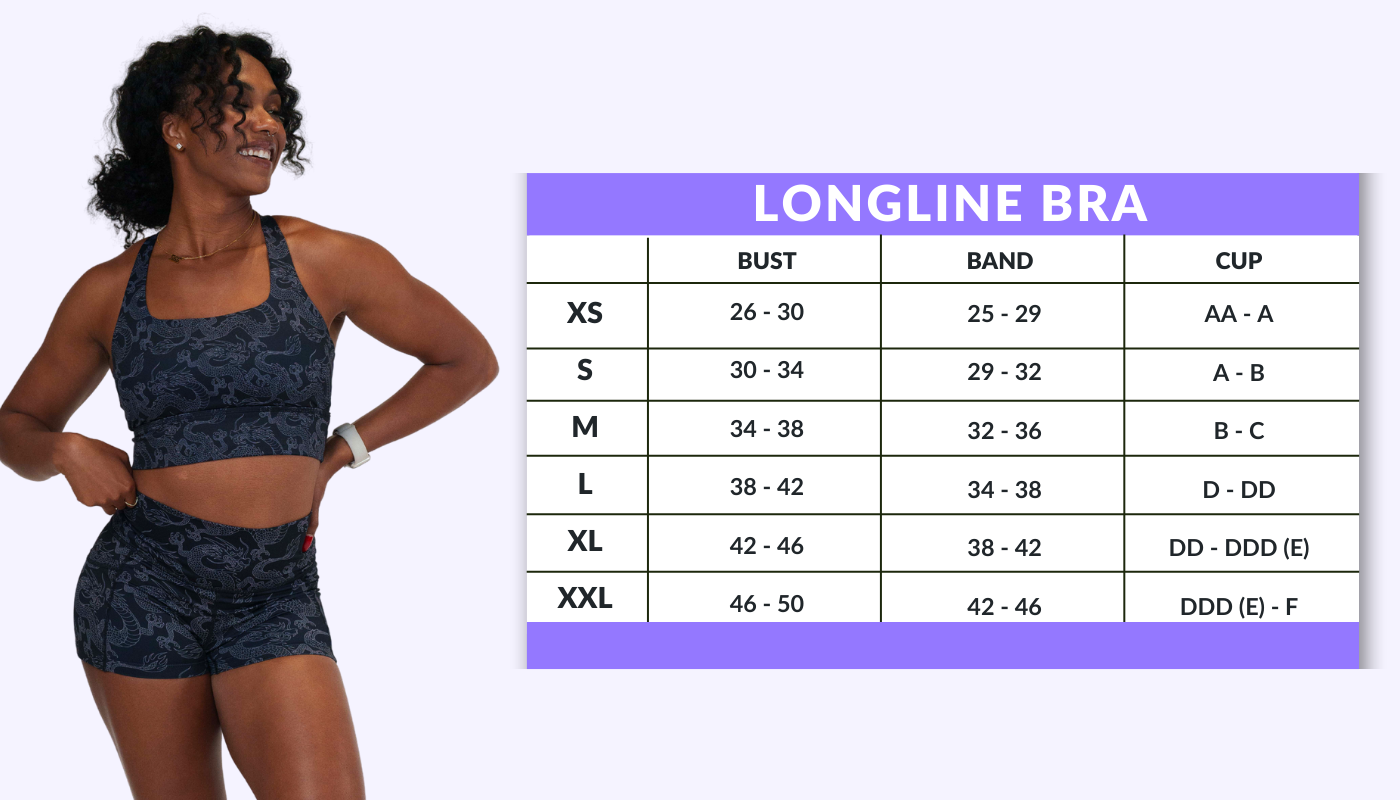 Longline Bra sizing chart