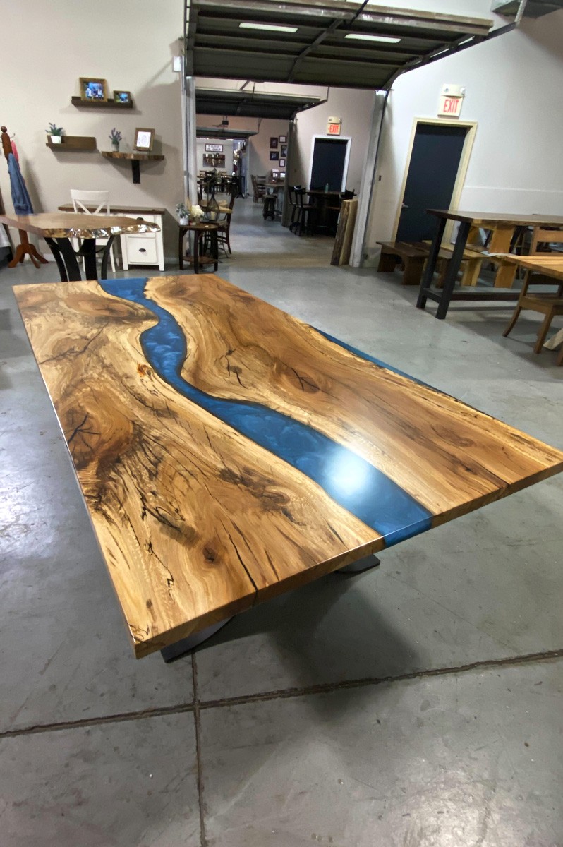 live edge river dining table maple