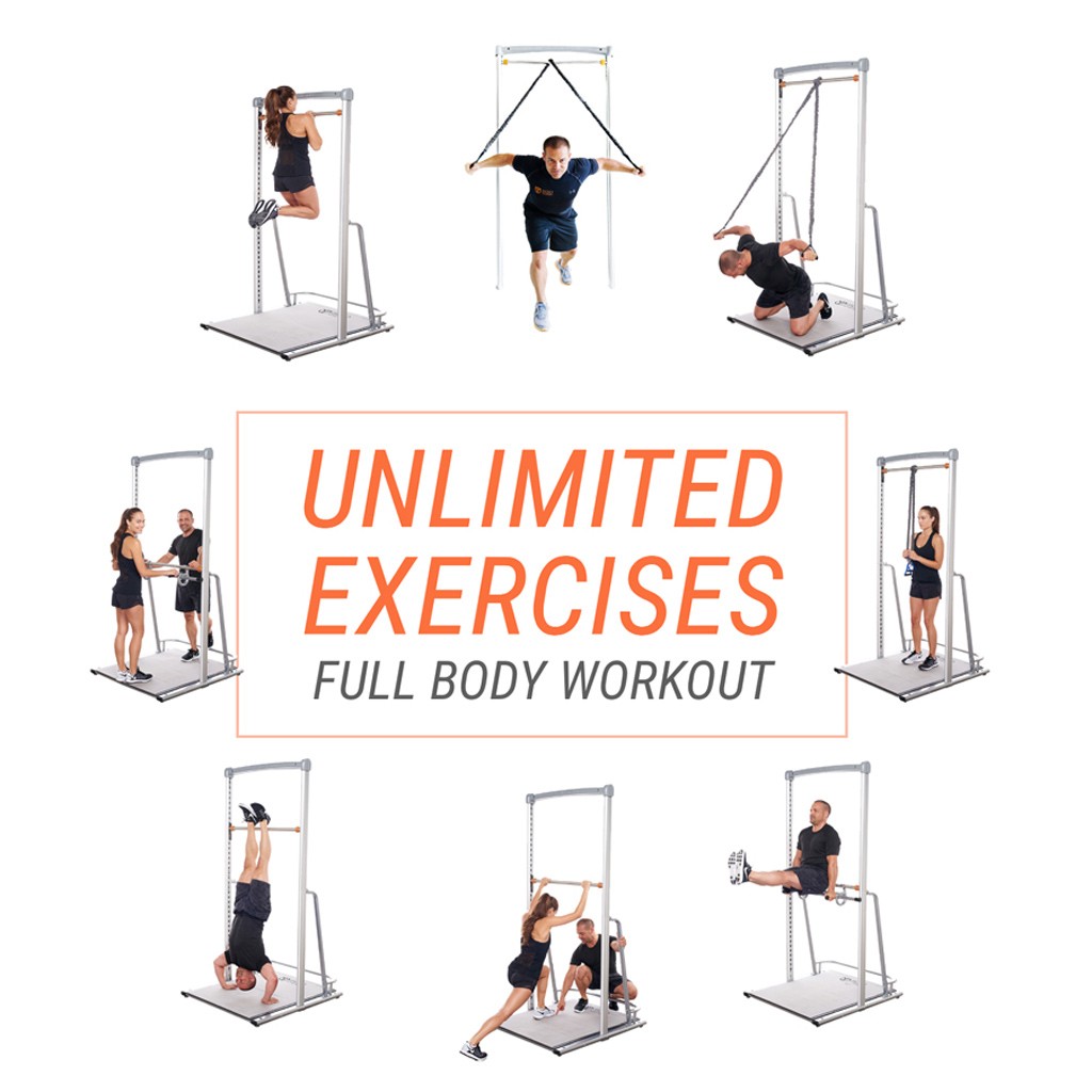 Home circuit workouts with chin up bar and dip station for family exercise