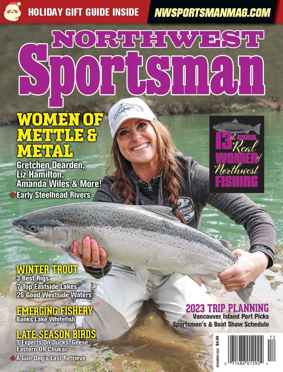 Woman holding a fish on the cover of Northwest Sportsman magazine