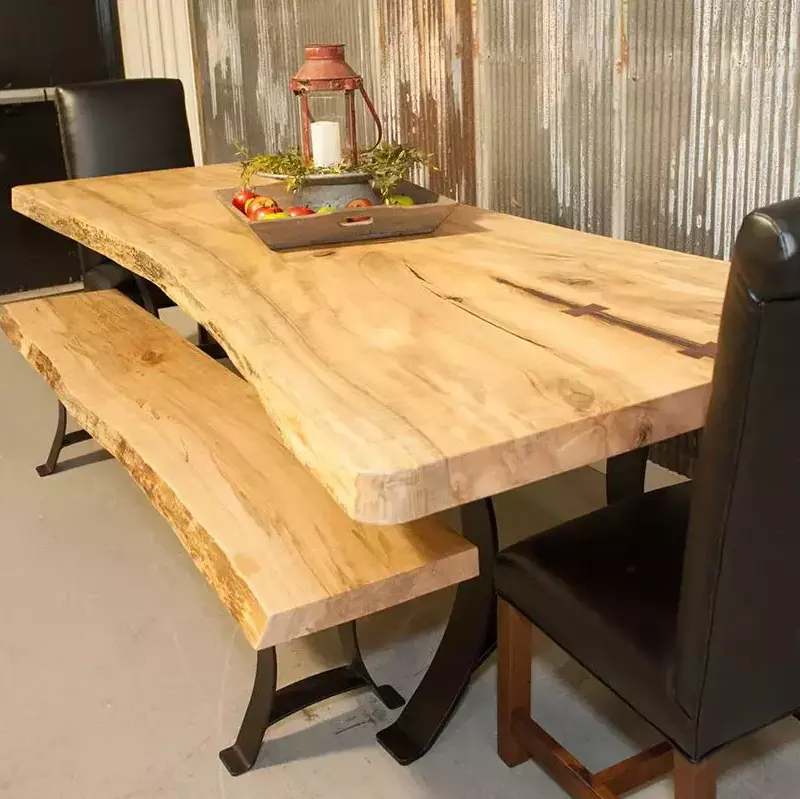 live edge dining table and bench