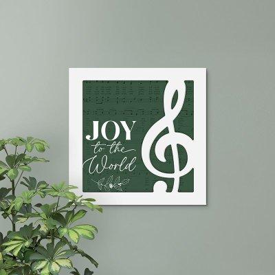 Joy to the World green and white hanger with trebble cleff