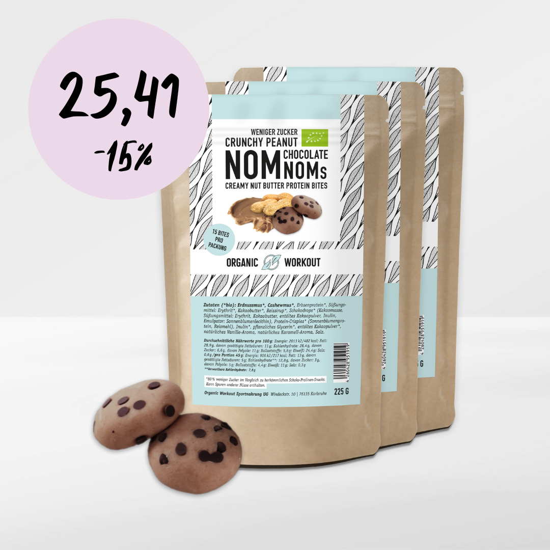 3er Big Pack Crunchy Peanut Chocolate NomNoms (Protein-Bites) – bio, vegan mit Extra Protein