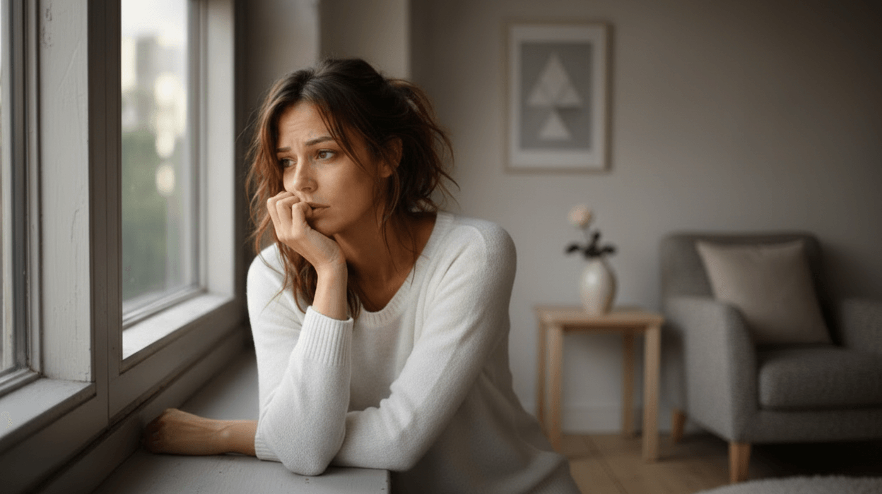 Femme inquiète : retard de règles ou grossesse ?