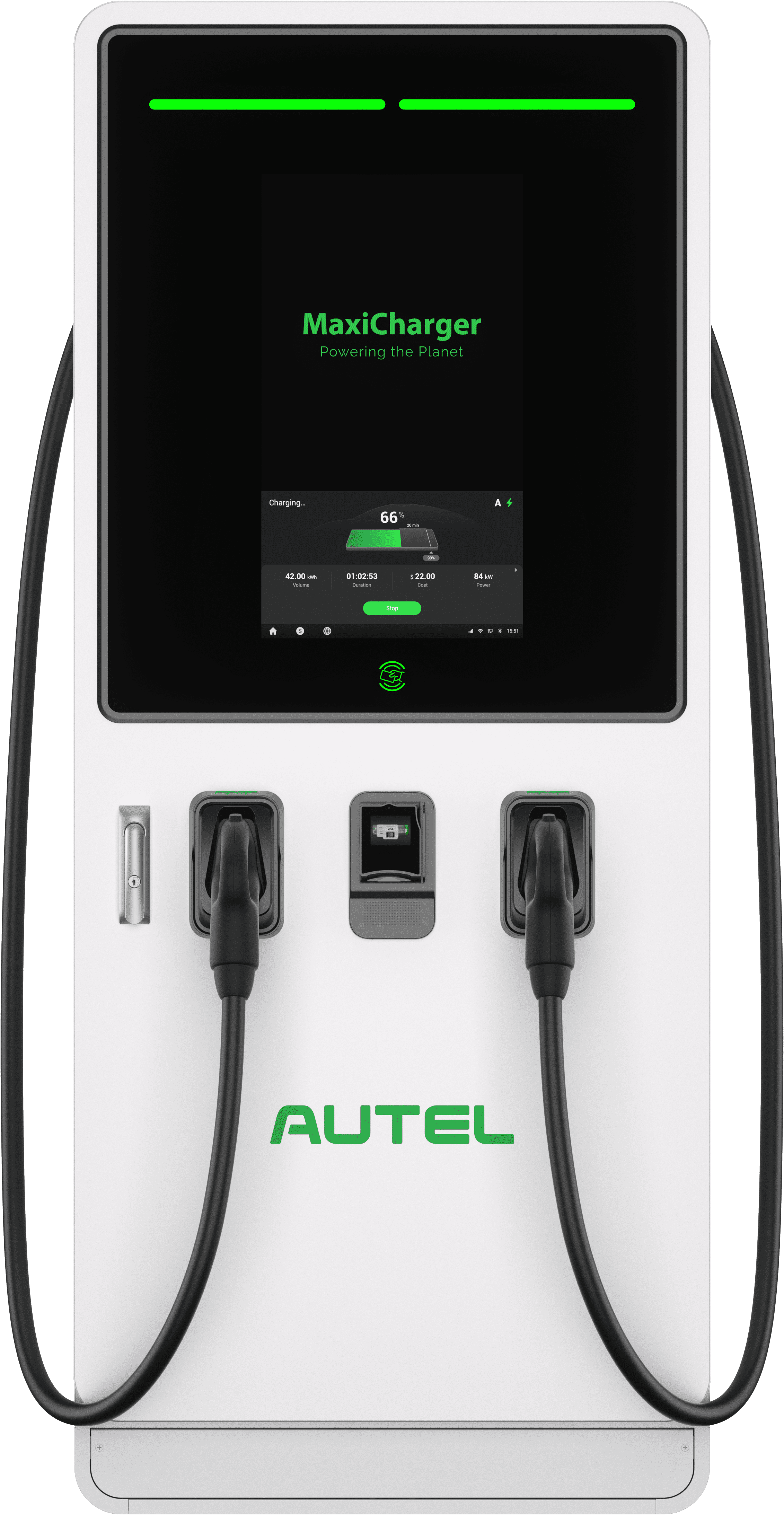 Maxicharger 50 AMP front view. From Autel EV. EV diagnostics and solutions