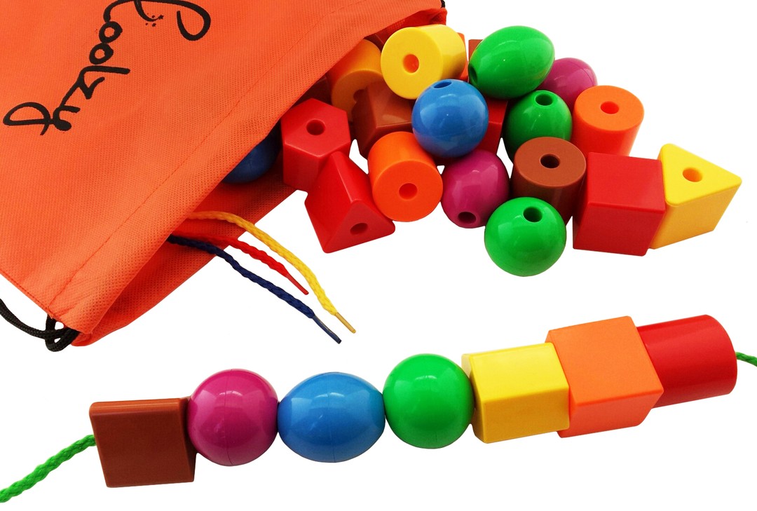 36 Jumbo Beads & 4 Threads for Toddlers CC O PLAY Large Lacing Bead Set 