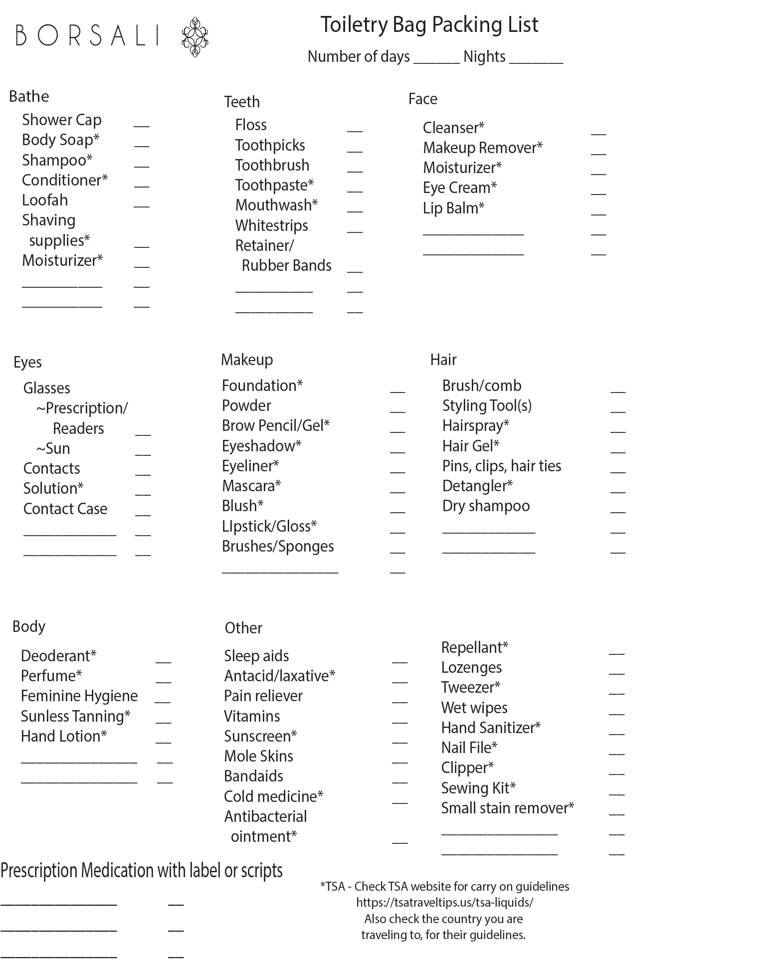 toiletry packing list