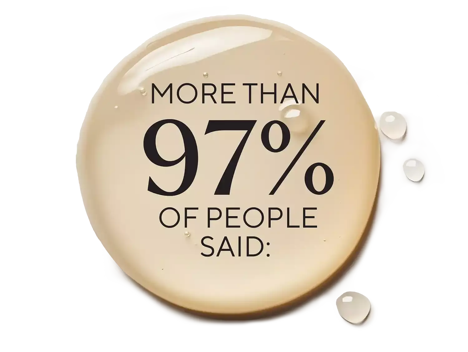 The image displays a statistic that "More than 97% of people said" something, on a cleanser drop