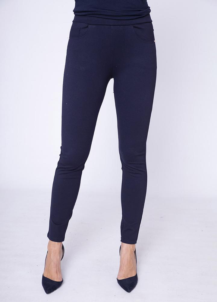 Stretch Waist Stud Pocket Trouser in Navy