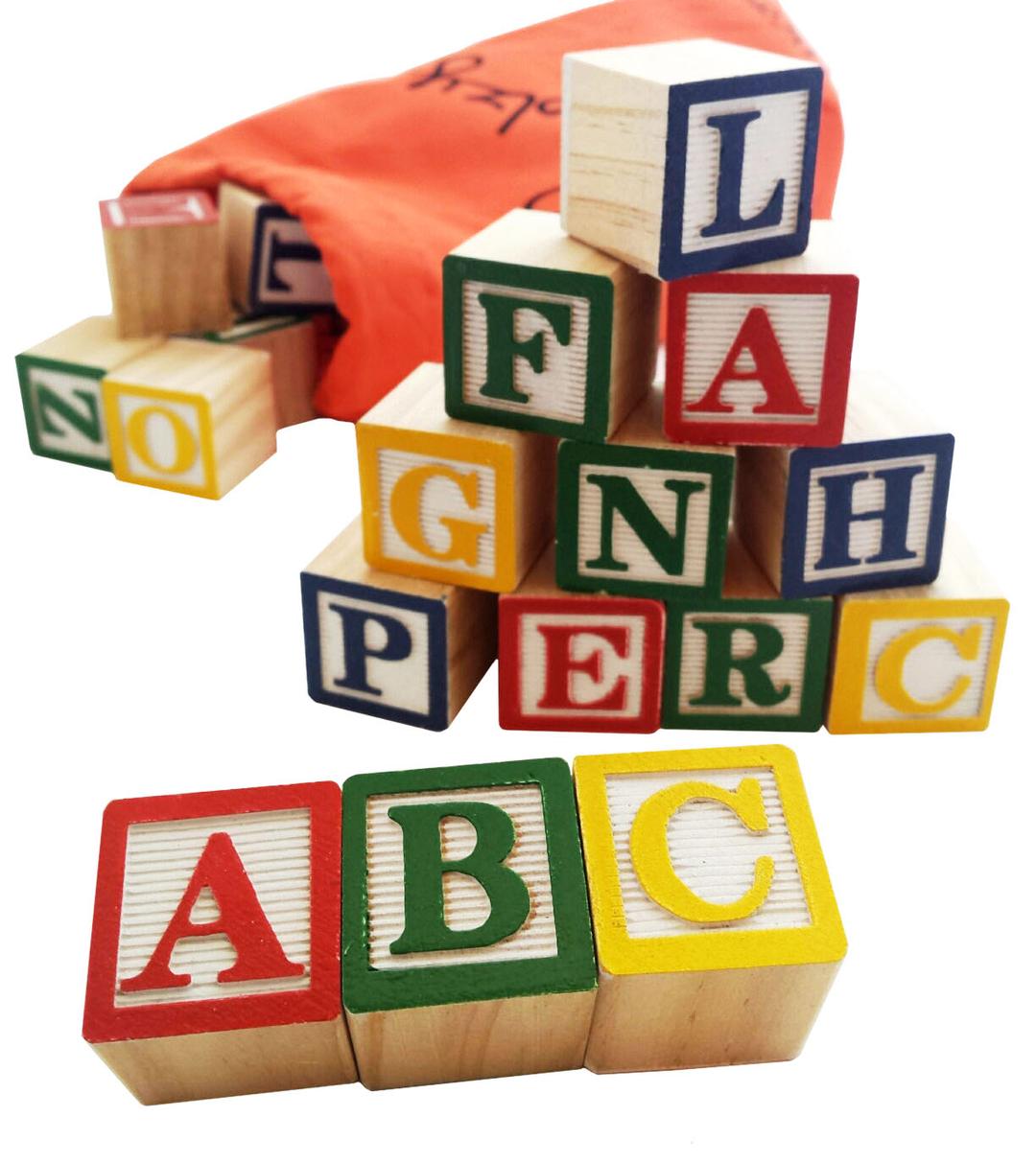 Skoolzy 30 Wood Alphabet Blocks - Stacking ABC Letter Colors Wooden Blocks for 