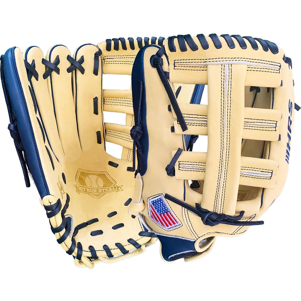 13 Softball First Base Mitt - Navy with White Web – Hit Run Steal