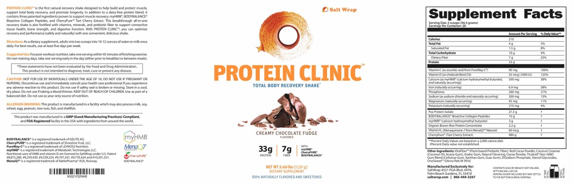 Protein Clinic label and ingredients.