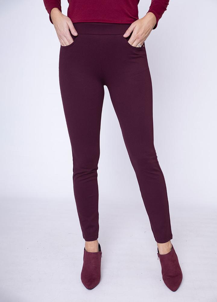 Stretch Waist Stud Pocket Trouser in Wine