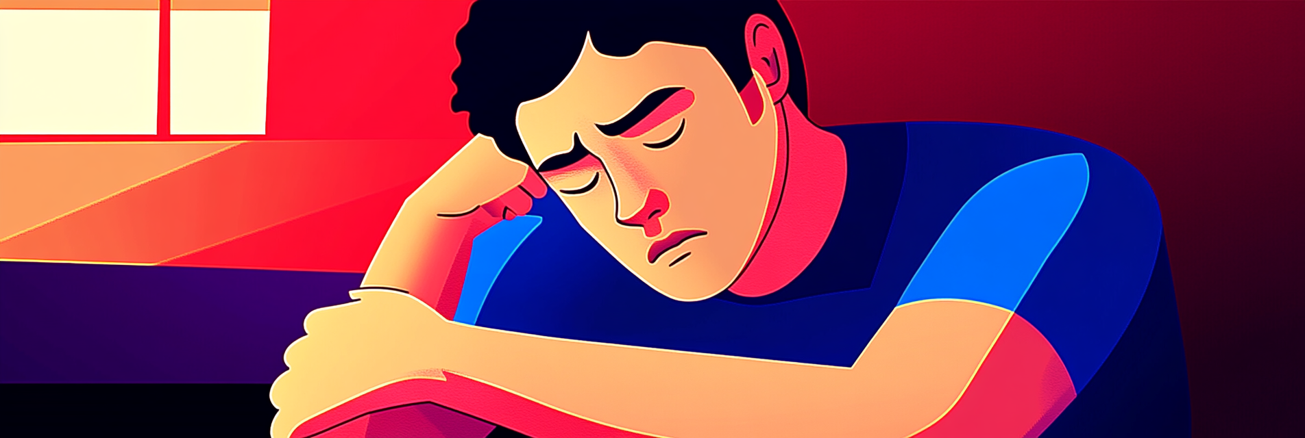 A man holding his twitching arm while awake.