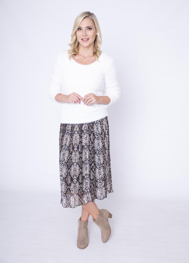 Snake Print Pleat Skirt in Beige