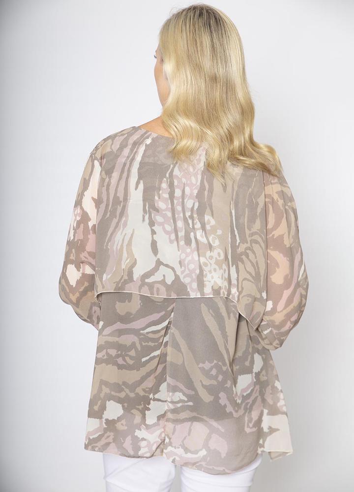Layered Silk Print Top Pink