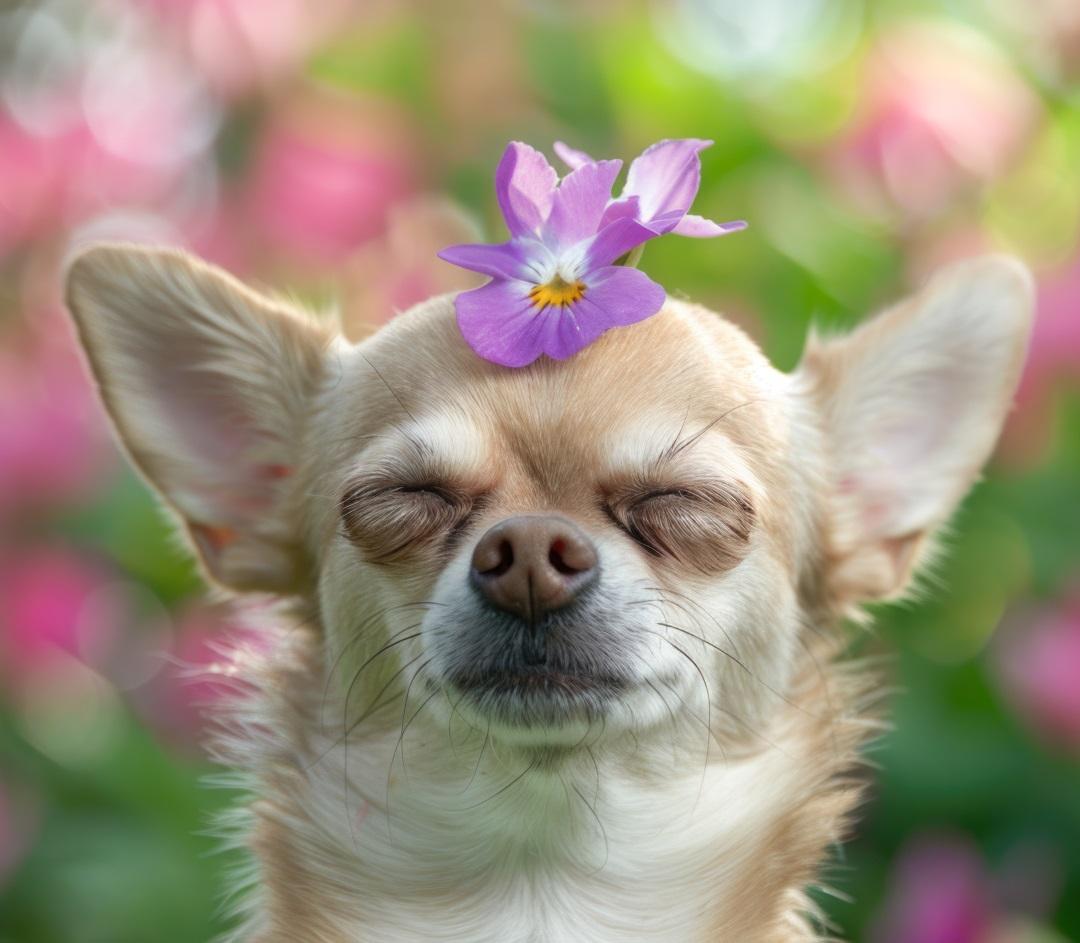 Adorable Chihuahua Enjoying Spring with Flower Crown