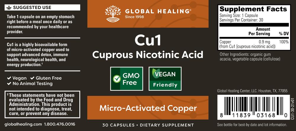 Global Healing Cu1 Micro Activated Copper Bottle label