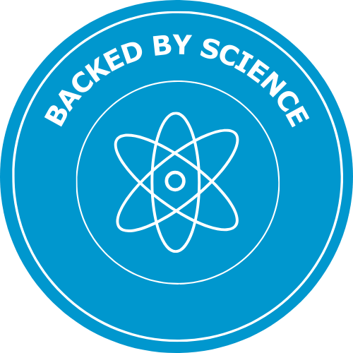 blue circle with a nuclear science logo