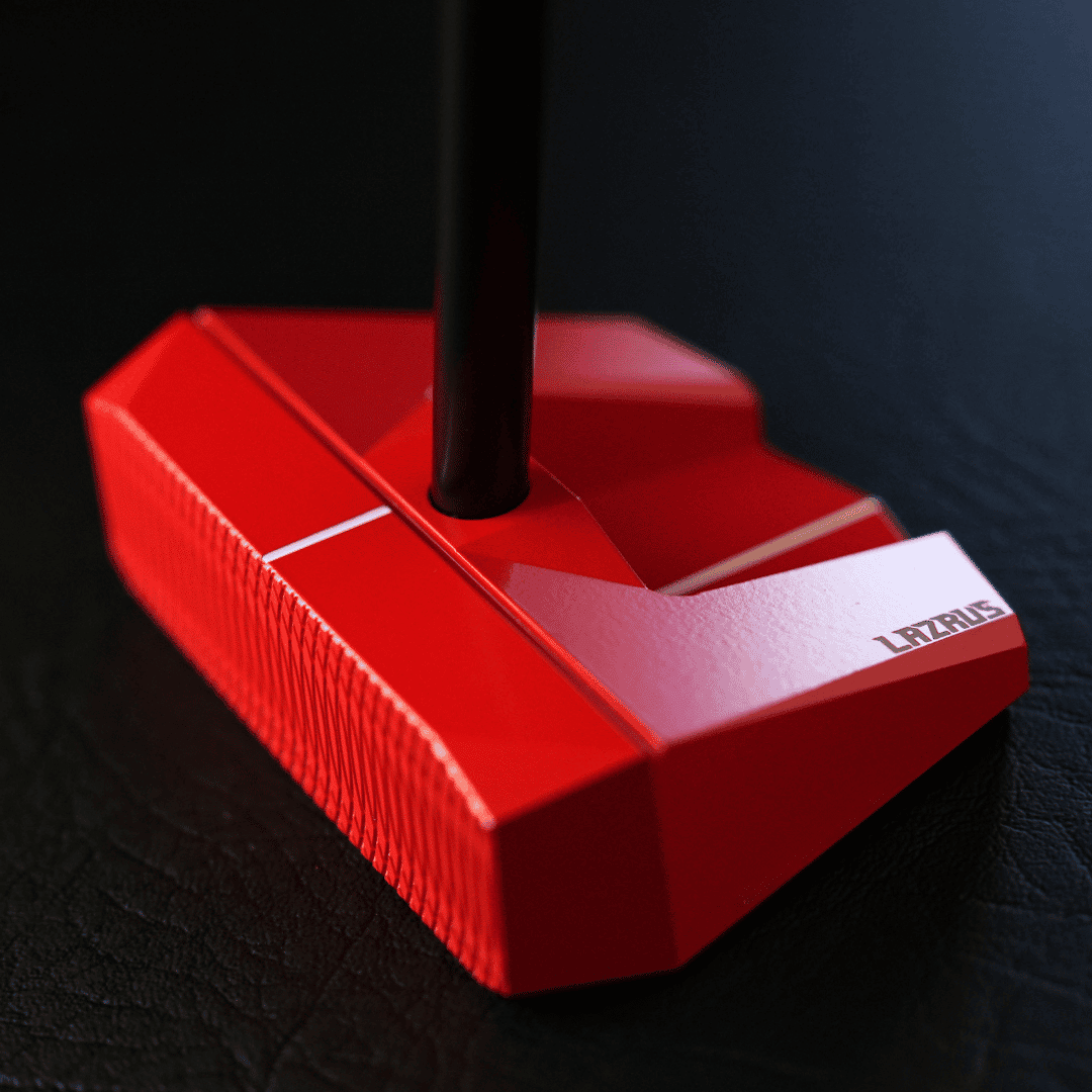 Lazrus LAZ2 zero torque mallet putter in Black finish showing front view with the milled face in clear view and the Made in USA text
