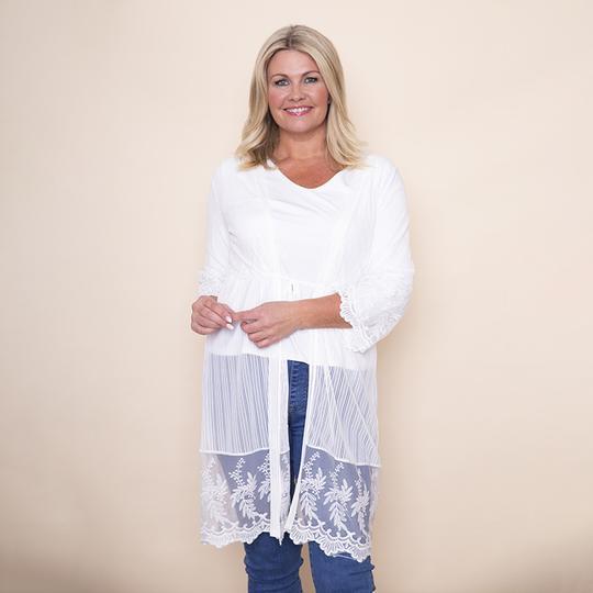 Embroidered Long Lace Cardi in White