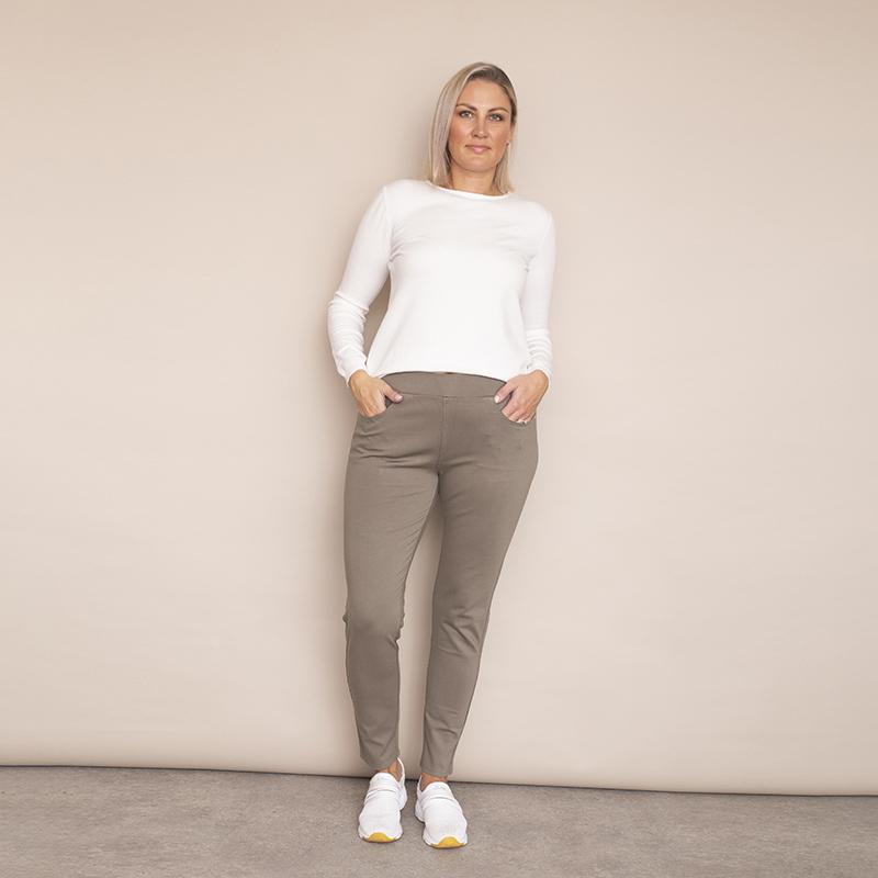 Ann Stretch Waist Trousers - Plus Size (Khaki-Light)