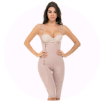 Model wearing ultra slimming full body shaper with high compression in color nude