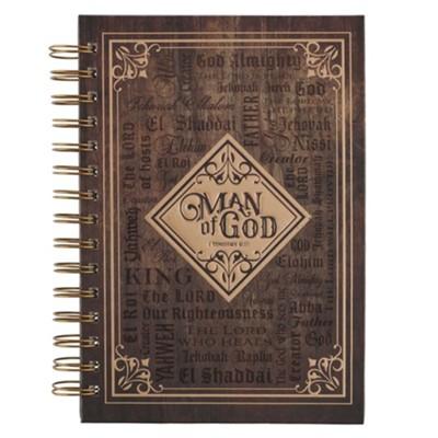 Brown leather like journal, text in center says "Man of God"