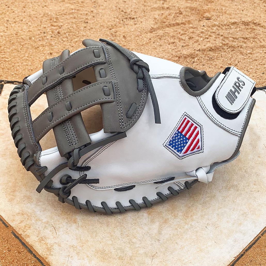 13 Softball First Base Mitt - Navy with White Web – Hit Run Steal