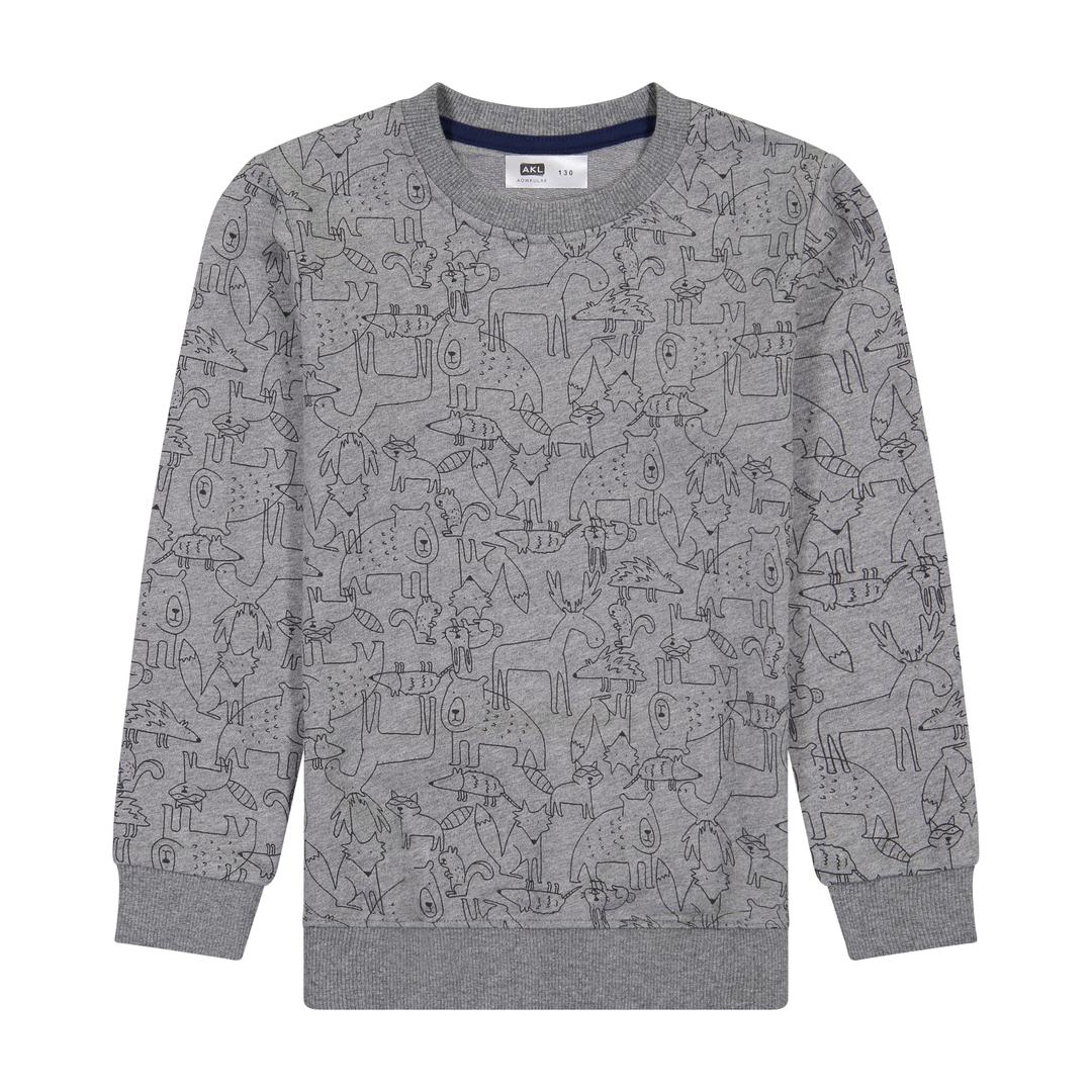 Boys' Gray Sweatshirt with printed Animal Characters