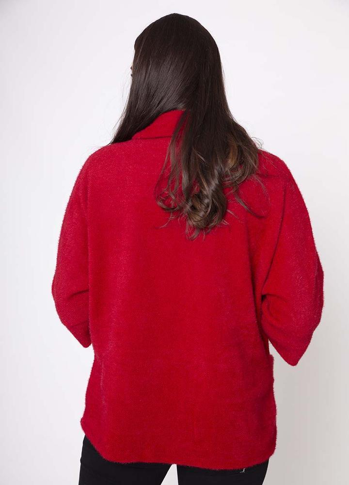 Round Neck 3/4 Sleeve Coat/Cardi in Red