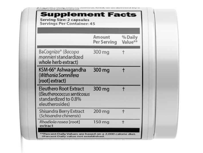 Adaptogen Greens™ supplement facts ingredients label.