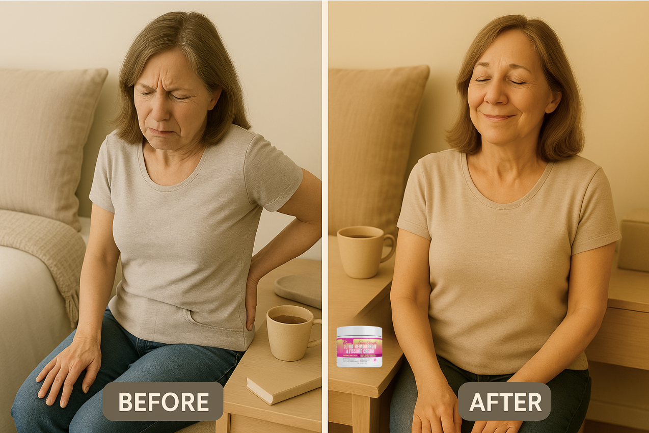 Woman holding a Dermveda Hemorrhoid cream jar after shower