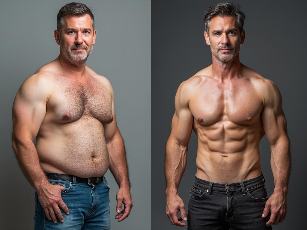 A muscular middle-aged man who uses Adaptophen to boost free testosterone levels